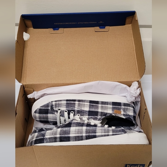 Keds Kickstart Linen Plaid Women Midnight Blue 6M- New with Box - Picture 6 of 7